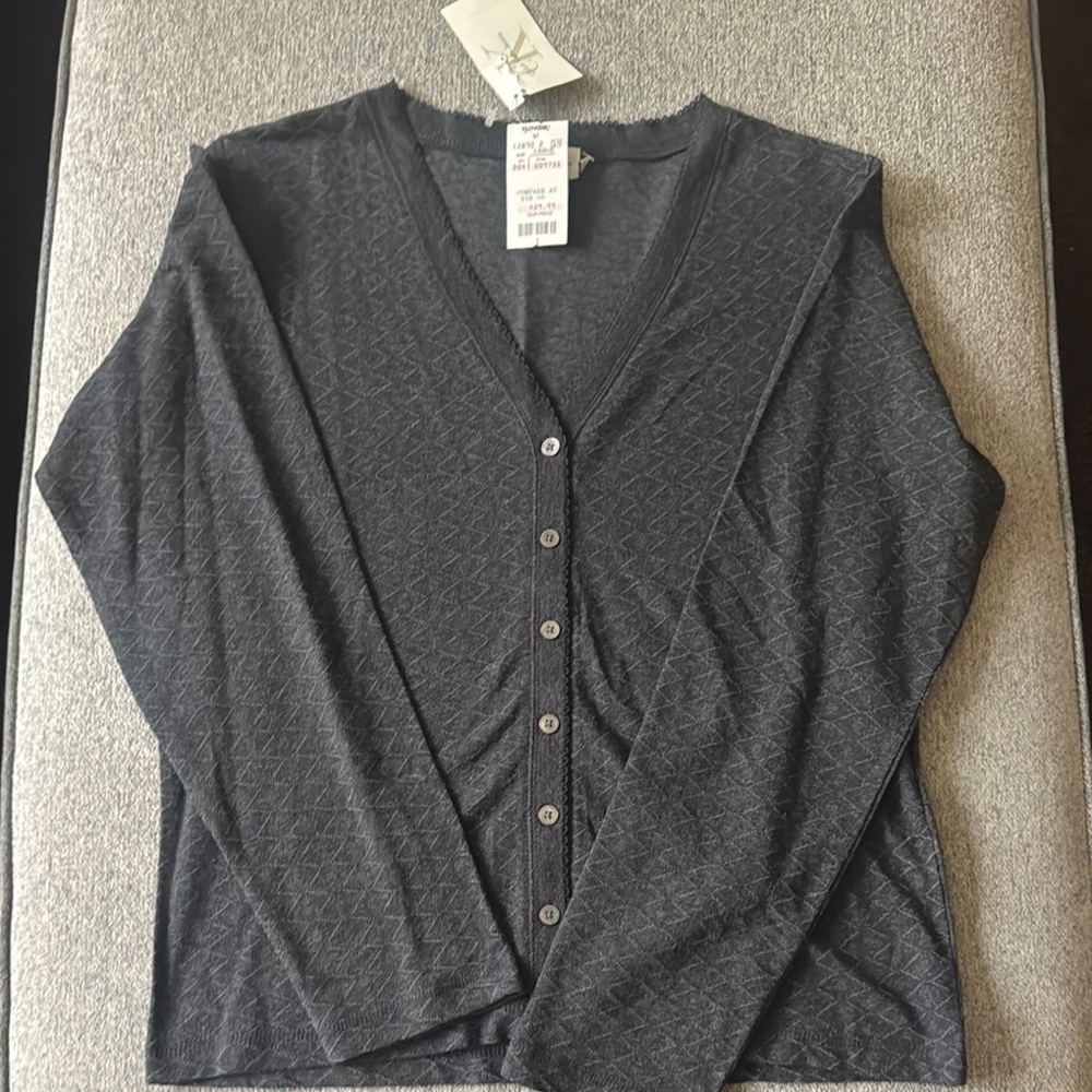 Women’s Calvin Klein Button Down Dark Gray VNeck Cardigan Large NWT. Non-Smoking